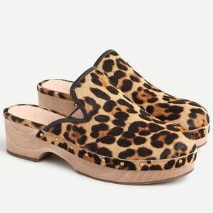J. Crew Leopard Print Calf Hair Clog Mules